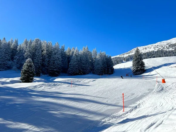 스위스 알프스에 관광객들의 휴양지인 벨라와 헤이드 지역에서 스키와 스노보드를 놀라운 — 스톡 사진