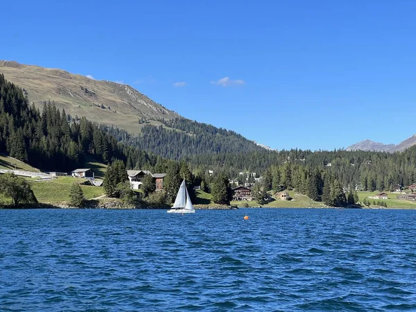 stock image A famous Swiss mountain Lake Davos for sports and relaxation in the heart of the Alps (Davosersee oder Davoser See), Davos Dorf - Canton of Grisons, Switzerland (Kanton Graubuenden, Schweiz)