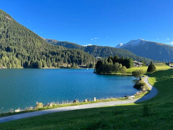 Sport Und Freizeitweg Entlang Des Davoser Alpensees Oder Rundweg Den — Stockfoto