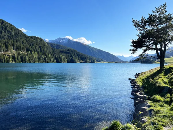 stock image A famous Swiss mountain Lake Davos for sports and relaxation in the heart of the Alps (Davosersee oder Davoser See), Davos Dorf - Canton of Grisons, Switzerland (Kanton Graubuenden, Schweiz)