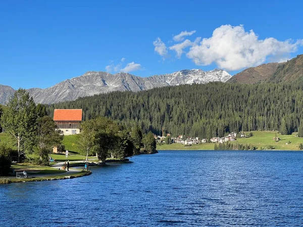 Знаменитое Швейцарское Горное Озеро Давос Спорта Отдыха Самом Сердце Альп — стоковое фото