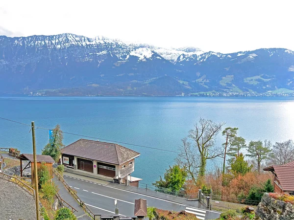 Λίμνη Thun Αλπική Λίμνη Στην Περιοχή Bernese Oberland Thunersee Ein — Φωτογραφία Αρχείου