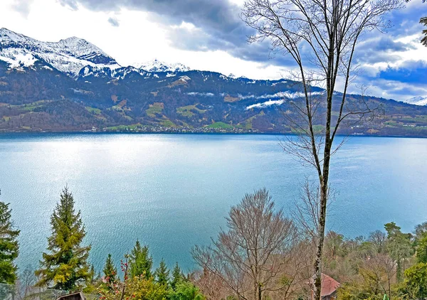Thun湖 ベルヌオーベルラントの高山湖 Thunersee Ein Fjordsee Berner Oberland Noerdllichen Alpenland インターラーケン — ストック写真
