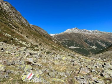 Albula Alpleri 'nin dağlık kesiminde ve İsviçre dağ yolu üzerindeki Fluela (Fluelapass), Zernez - Grisonlar Kantonu, İsviçre (Kanton Graubuenden, Schweiz)