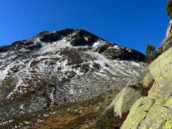 First Autumn Snow Rocky Peaks Mountainous Area Albula Alps Swiss — Stock Photo, Image