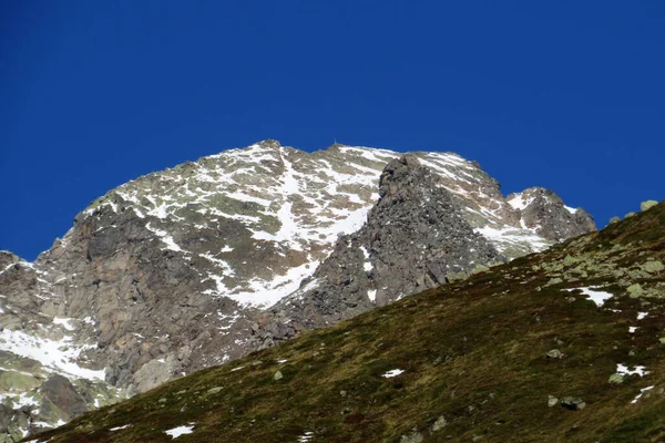 Πρώτο Χιόνι Στη Βραχώδη Βουνοκορφή Fluela Wisshorn 3085 Στις Ελβετικές — Φωτογραφία Αρχείου