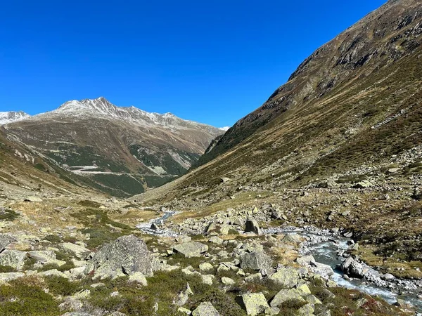 Piękna Jesienna Panorama Doliny Alpejskiej Val Grialetsch Potoku Aua Grialetsch — Zdjęcie stockowe