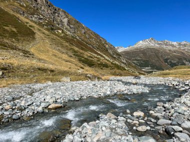 Dağ deresi Aua da Grialetsch Albula Alpleri 'nin güzel sonbahar manzarası Val Grialetsch, Zernez - Grisonlar Kantonu, İsviçre (Kanton Graubuenden, Schweiz)