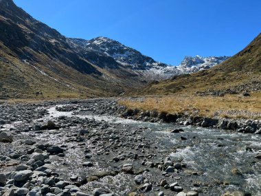 Dağ deresi Aua da Grialetsch Albula Alpleri 'nin güzel sonbahar manzarası Val Grialetsch, Zernez - Grisonlar Kantonu, İsviçre (Kanton Graubuenden, Schweiz)