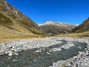 Dağ deresi Aua da Grialetsch Albula Alpleri 'nin güzel sonbahar manzarası Val Grialetsch, Zernez - Grisonlar Kantonu, İsviçre (Kanton Graubuenden, Schweiz)