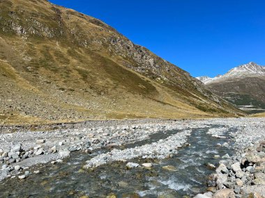 Dağ deresi Aua da Grialetsch Albula Alpleri 'nin güzel sonbahar manzarası Val Grialetsch, Zernez - Grisonlar Kantonu, İsviçre (Kanton Graubuenden, Schweiz)