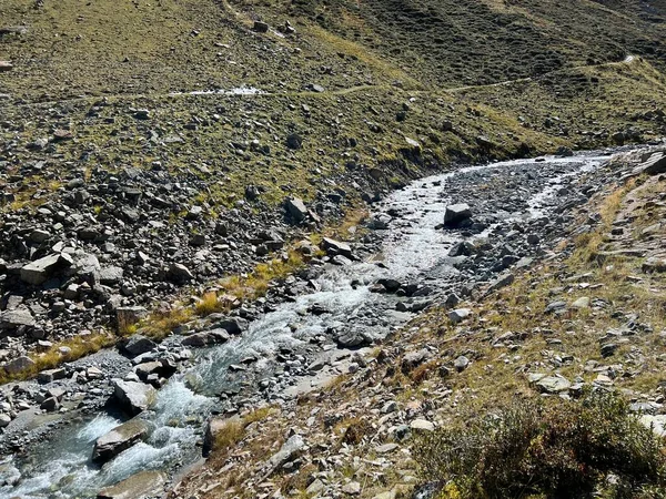 Ορεινή Ροή Aua Grialetsch Στο Όμορφο Φθινοπωρινό Σκηνικό Της Αλπικής — Φωτογραφία Αρχείου