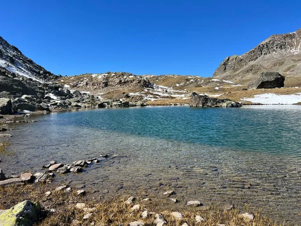 Høje Alpine Søer Ved Siden Hytten Chamanna Grialetsch Cas Eller - Stock-foto
