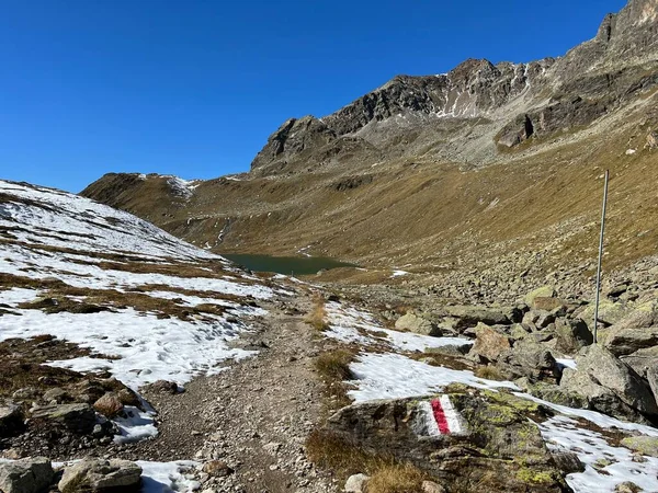 Trilhas Para Caminhadas Rotas Alpinismo Outono Ambiente Alpino Suíço Dos — Fotografia de Stock
