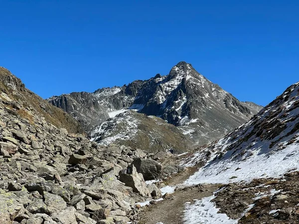 Sentiers Randonnée Alpinisme Automne Environnement Alpin Suisse Albula Alpes Dessus — Photo