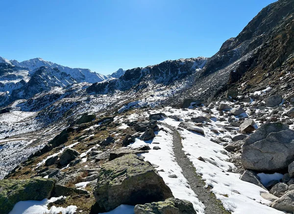 Wandelpaden Bergwandelroutes Het Najaar Zwitserse Alpengebied Van Albulalpen Boven Bergpas — Stockfoto