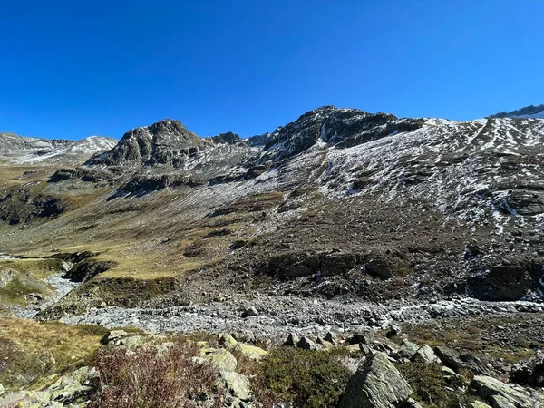 渓流アウア グリアレッチュ アルブラ アルプス山脈のアルプス渓谷ヴァル グリアレッチュの美しい秋の設定で グリソンのカントン スイス カントン グラウブデンゲン スイス — ストック写真