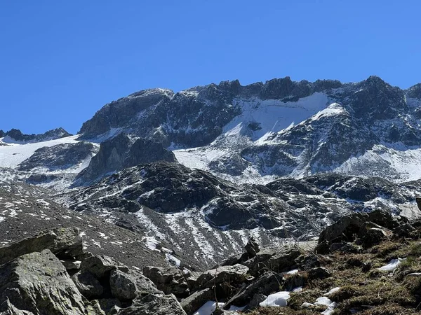 Vroege Herfstresten Van Gletsjer Vardet Grialetsch Het Bergmassief Albula Alpen — Stockfoto