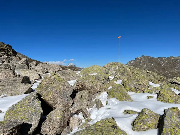 Alpine Bergbeklimmerborden Markeringen Het Bergachtige Gebied Van Albulalpen Boven Zwitserse — Stockfoto