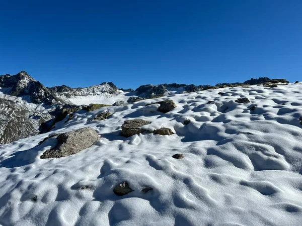 Танення Свіжого Осіннього Снігу Чудовому Середовищі Швейцарського Гірського Масиву Абула — стокове фото