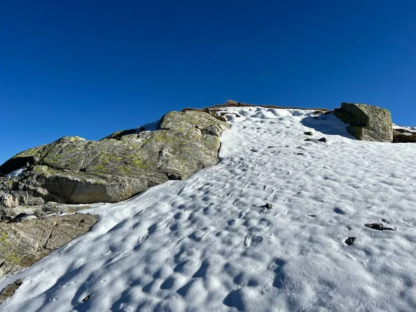 Melting Fresh Autumn Snow Wonderful Environment Swiss Mountain Massif Abula — Stock Photo, Image