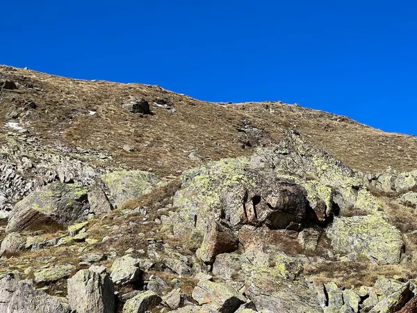 Pedras Rochas Outono Ambiente Alpino Dos Alpes Albula Acima Passo — Fotografia de Stock
