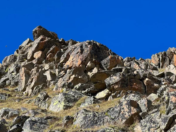 Скалы Камни Осенней Альпийской Среде Альбульских Альп Над Швейцарской Горной — стоковое фото