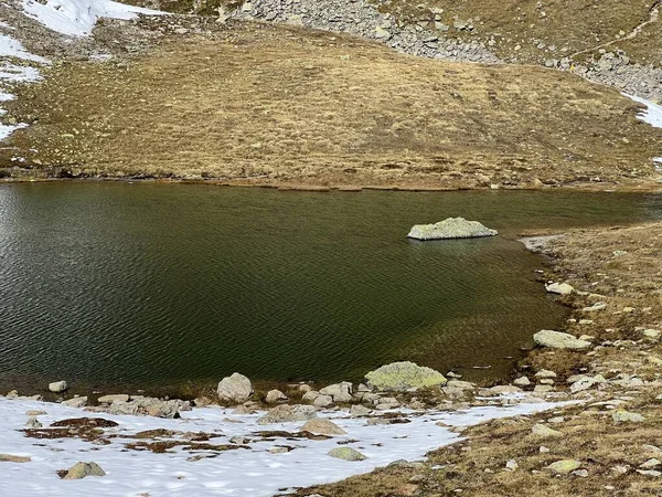 Jeziora Wysokogórskie Obok Schroniska Górskiego Chamanna Grialetsch Cas Lub Grialetsch — Zdjęcie stockowe