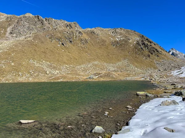 Wysokie Alpejskie Jezioro Furggasee Furgga Lake Lub See Furggasee Górzystym — Zdjęcie stockowe