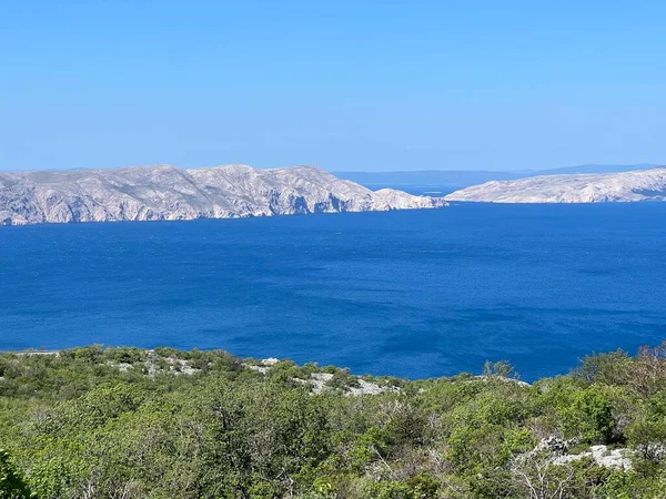 Pemandangan Pulau Adriatik Teluk Kvarner Dari Lereng Gunung Velebit Kroasia — Stok Foto