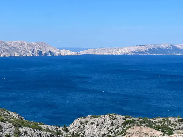Pemandangan Pulau Adriatik Teluk Kvarner Dari Lereng Gunung Velebit Kroasia — Stok Foto