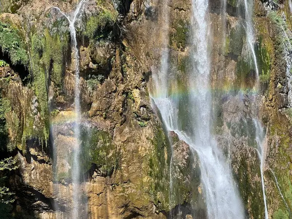Grande Cachoeira Cachoeira Plitvica Parque Nacional Dos Lagos Plitvice Património — Fotografia de Stock