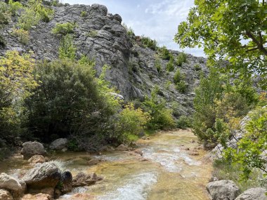Przun tepesinin eteğindeki engebeli bir kanyonda Bijela voda ya da Bijeli Nehri - Hırvatistan (Rijeka Bijela voda ili Bijeli potok u krsevitom kanjonu podno brda Przun - Hrvatska)