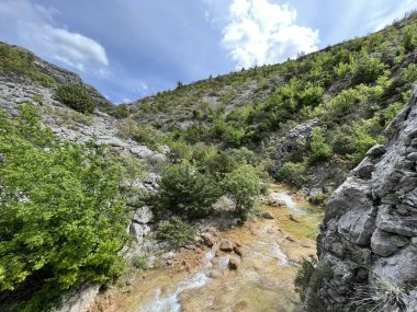 Przun tepesinin eteğindeki engebeli bir kanyonda Bijela voda ya da Bijeli Nehri - Hırvatistan (Rijeka Bijela voda ili Bijeli potok u krsevitom kanjonu podno brda Przun - Hrvatska)