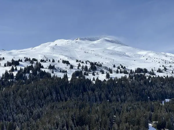 Beautiful Sunlight Snow Capped Alpine Peaks Swiss Tourist Sports Recreational Royalty Free Stock Photos
