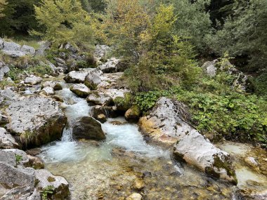Moznica vadileri veya Nemclja kanyonu (Triglav Ulusal Parkı, Slovenya) - Moznica Troege oder Nemclja Flussbett, Bovec (Triglav-Nationalpark, Slowenien) - Klanac Moznice Moznice ali Korita Nemclje (Narodni parkı Triglav)