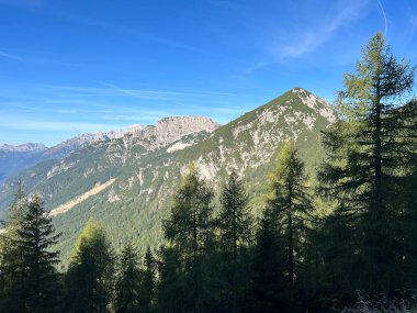Mangart 'ın Julian Alpleri, Strmec na Predelu (Triglav Ulusal Parkı, Slovenya) çevresindeki Rocky dağları - Felsige Berge rund um den Mangart-Gipfel in den Julischen Alpen (Triglav-Nationalpark, Slowenien)