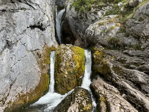 Soca, Trenta (Triglav Milli Parkı, Slovenya) - Wasserfaelle und Kaskaden unter der Quelle des Flusses Soca, Trenta (Triglav-Nationalpark, Slowenien))