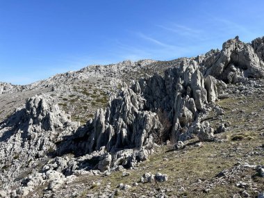 Tulove 'un Rocky sırtı veya Tulovice' nin karst dağı zirvesi - Velebit Doğa Parkı, Hırvatistan (Stjenoviti greben Tulove Grede ili krski planinski vrh Tulovice - Park Velebit, Hrvatska)