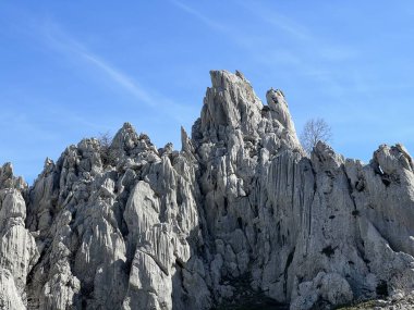 Tulove 'un Rocky sırtı veya Tulovice' nin karst dağı zirvesi - Velebit Doğa Parkı, Hırvatistan (Stjenoviti greben Tulove Grede ili krski planinski vrh Tulovice - Park Velebit, Hrvatska)