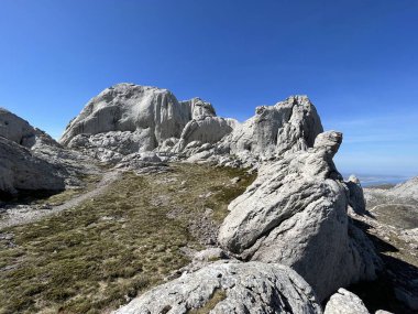 Tulove 'un Rocky sırtı veya Tulovice' nin karst dağı zirvesi - Velebit Doğa Parkı, Hırvatistan (Stjenoviti greben Tulove Grede ili krski planinski vrh Tulovice - Park Velebit, Hrvatska)