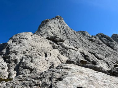 Tulove 'un Rocky sırtı veya Tulovice' nin karst dağı zirvesi - Velebit Doğa Parkı, Hırvatistan (Stjenoviti greben Tulove Grede ili krski planinski vrh Tulovice - Park Velebit, Hrvatska)