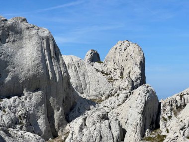 Tulove 'un Rocky sırtı veya Tulovice' nin karst dağı zirvesi - Velebit Doğa Parkı, Hırvatistan (Stjenoviti greben Tulove Grede ili krski planinski vrh Tulovice - Park Velebit, Hrvatska)