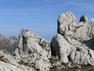 Tulove 'un Rocky sırtı veya Tulovice' nin karst dağı zirvesi - Velebit Doğa Parkı, Hırvatistan (Stjenoviti greben Tulove Grede ili krski planinski vrh Tulovice - Park Velebit, Hrvatska)