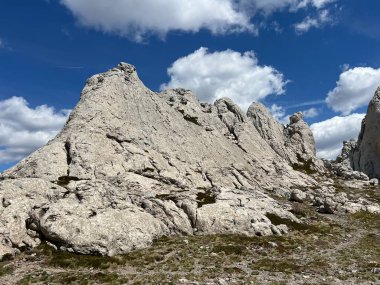 Tulove 'un Rocky sırtı veya Tulovice' nin karst dağı zirvesi - Velebit Doğa Parkı, Hırvatistan (Stjenoviti greben Tulove Grede ili krski planinski vrh Tulovice - Park Velebit, Hrvatska)