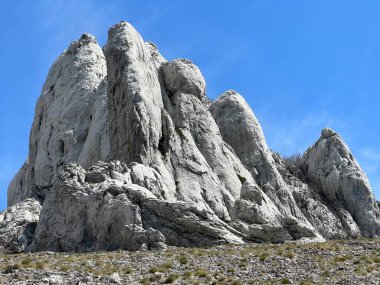 Tulove 'un Rocky sırtı veya Tulovice' nin karst dağı zirvesi - Velebit Doğa Parkı, Hırvatistan (Stjenoviti greben Tulove Grede ili krski planinski vrh Tulovice - Park Velebit, Hrvatska)