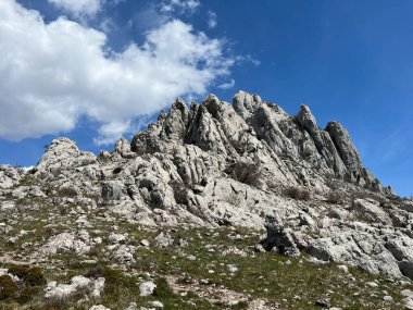 Tulove 'un Rocky sırtı veya Tulovice' nin karst dağı zirvesi - Velebit Doğa Parkı, Hırvatistan (Stjenoviti greben Tulove Grede ili krski planinski vrh Tulovice - Park Velebit, Hrvatska)