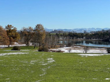 İsviçre Katzensee gölleri veya Katzensee gölleri (Katzen gölleri), Regensdorf - Zürih Kantonu (Zuerich), İsviçre (Schweiz)
