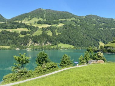 Lungern Gölü ya da Lungernsee doğal rezervuarı boyunca gezinme yerleri - İsviçre 'nin Obwald Kantonu (Spazierwege entlang des Lungererses - Kanton Obwalden, Schweiz)