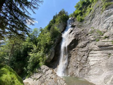 Dundelbachfall I veya Dundelbach deresinin yukarısındaki şelale - Obwalden Kantonu, İsviçre (Dundelbachfall 1 der obere Wasserfall am Dundelbach - Kanton Obwald, Schweiz)